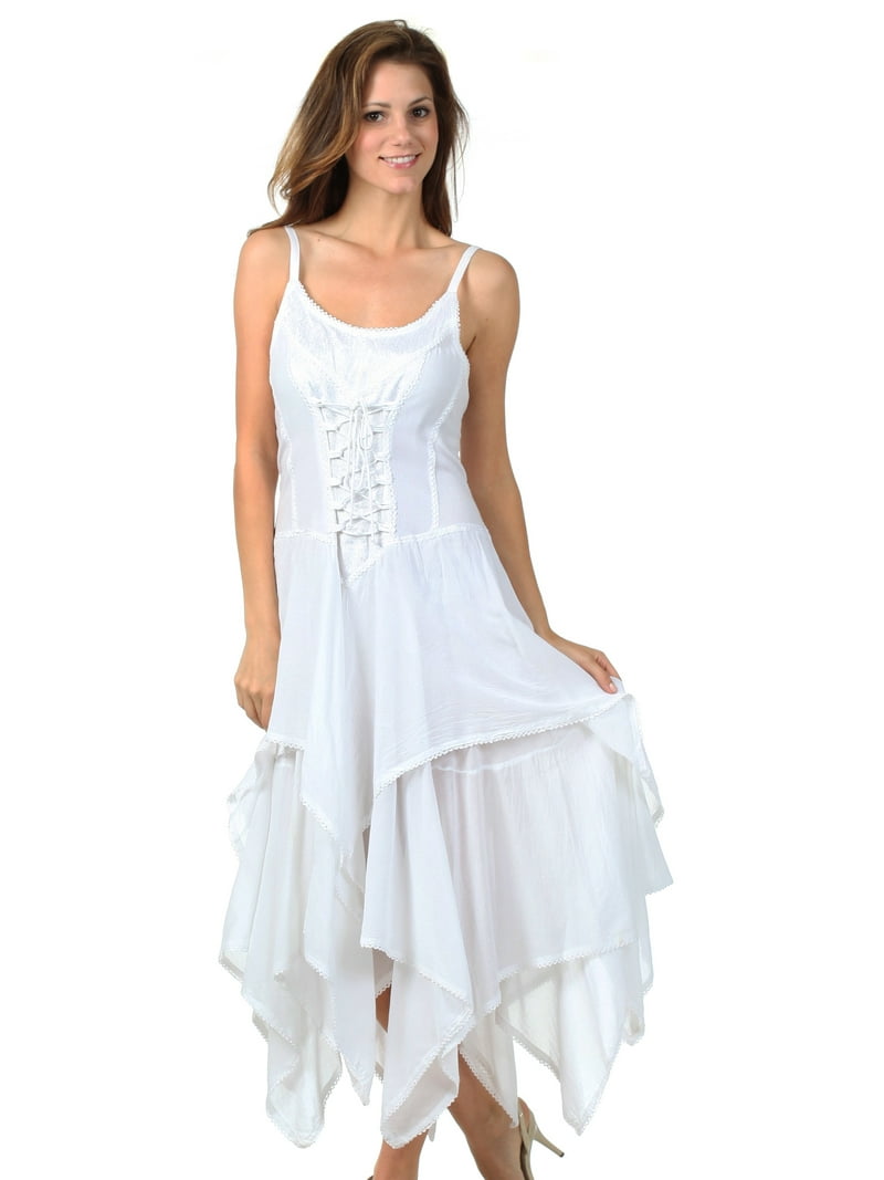 white christmas dresses Serendipity Handkerchief Hem Midi Dress White & Blue– Selfie Leslie main image 1