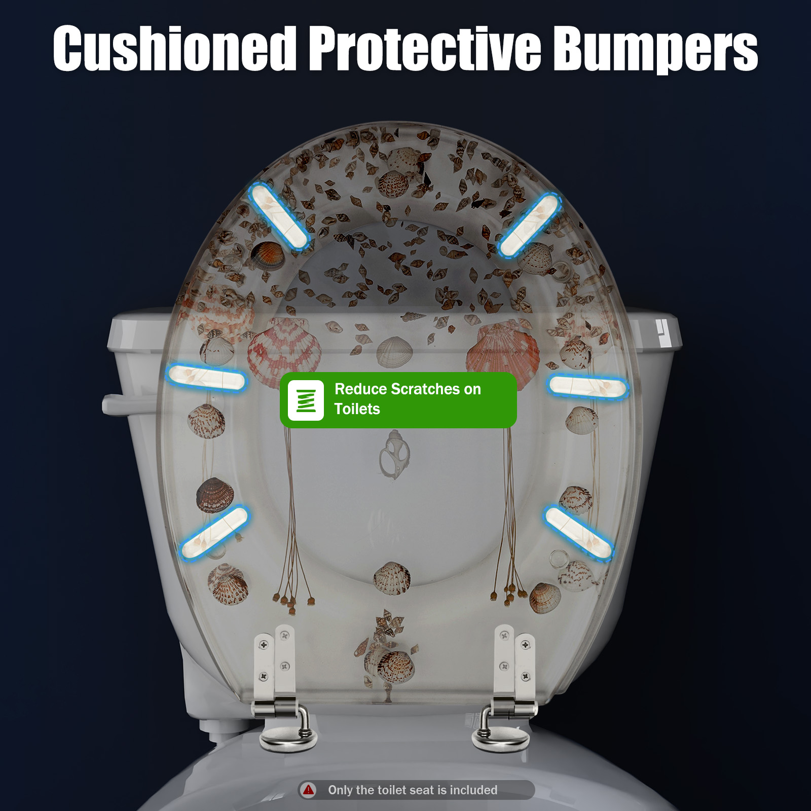 ChicHomey Clear Resin Toilet Seat  with Real Dried Flowers & Shells,Quiet-Close Seat,Universal Fit for  Standard Toilets – Easy to Clean & Install