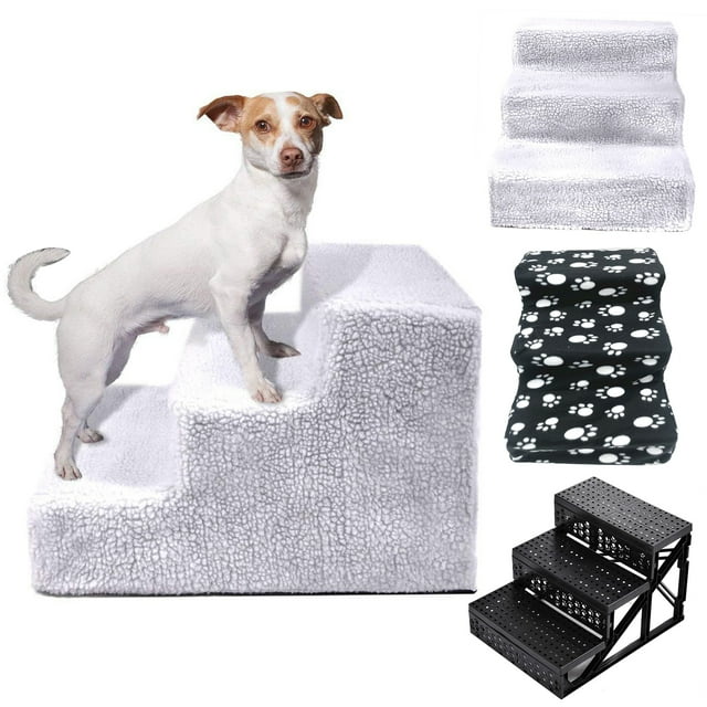 Flmtop Small Pet Cats Dogs 3 Steps Stair Ramp Sofa Anti-slip Climbing Ladder with Cover Black