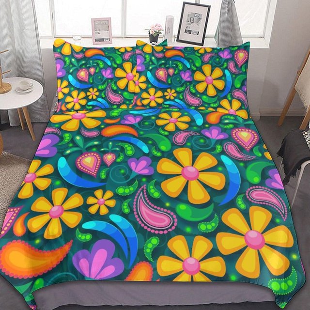 HAHDAXIA Floral Pattern Bedding Solid Comforter Set for All Seasons,3 Pieces(1 Comforter+2 Pillowcases),Soft Microfiber Bedding Set Queen(90"x90")