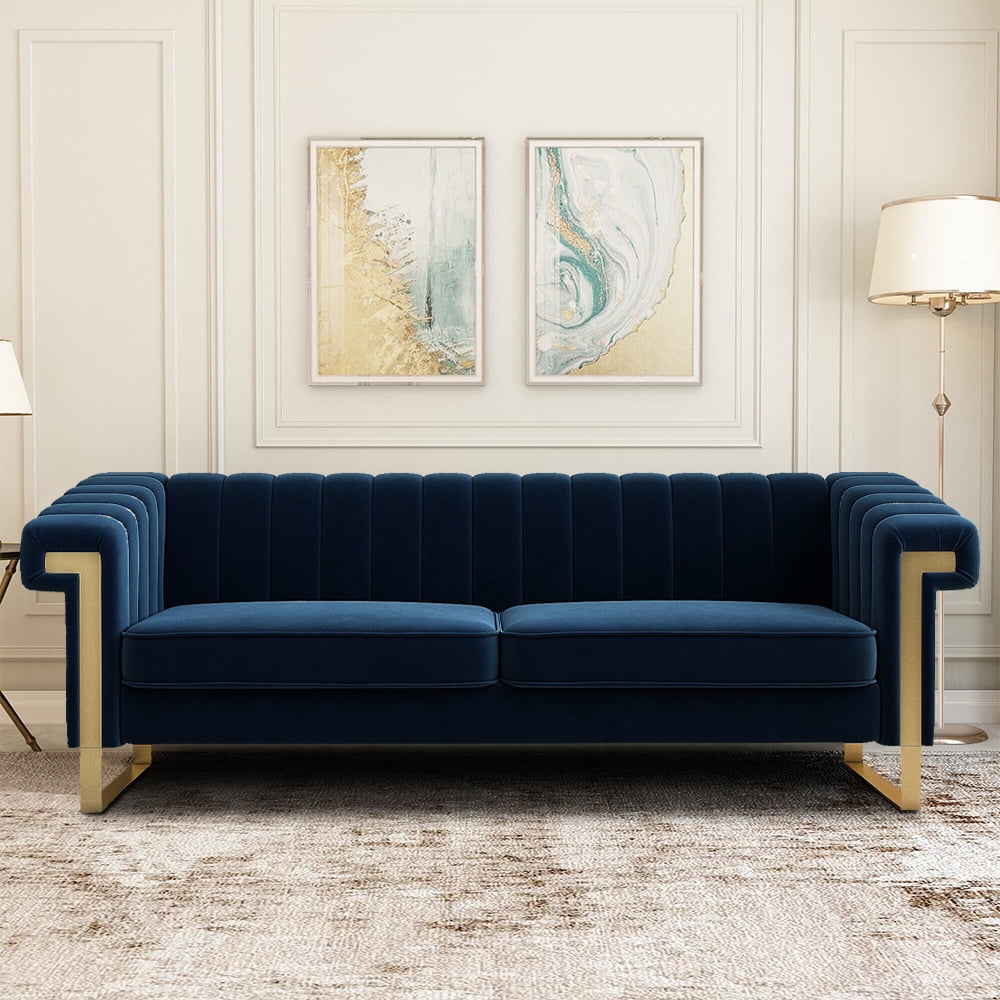 Velvet Sofa Couch, Modern Upholstered Sofa Couch, 84"L 3 Seater Sofa