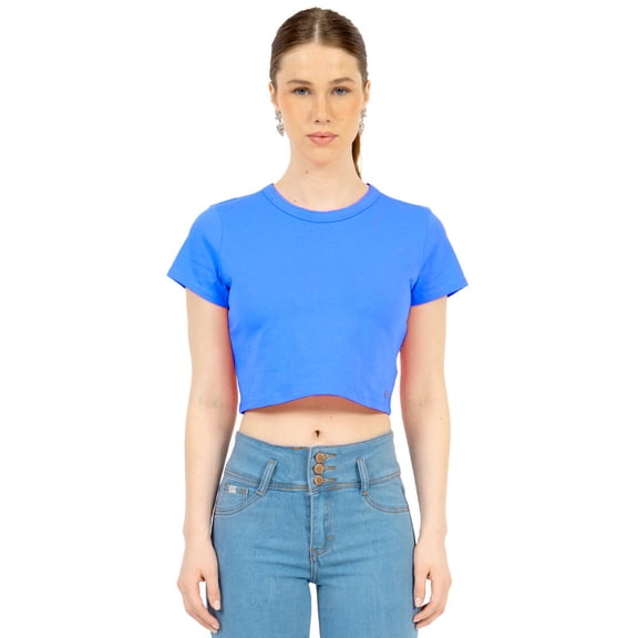 Playera Crop Básica Manga Corta Para Mujer Quarry Color Azul
