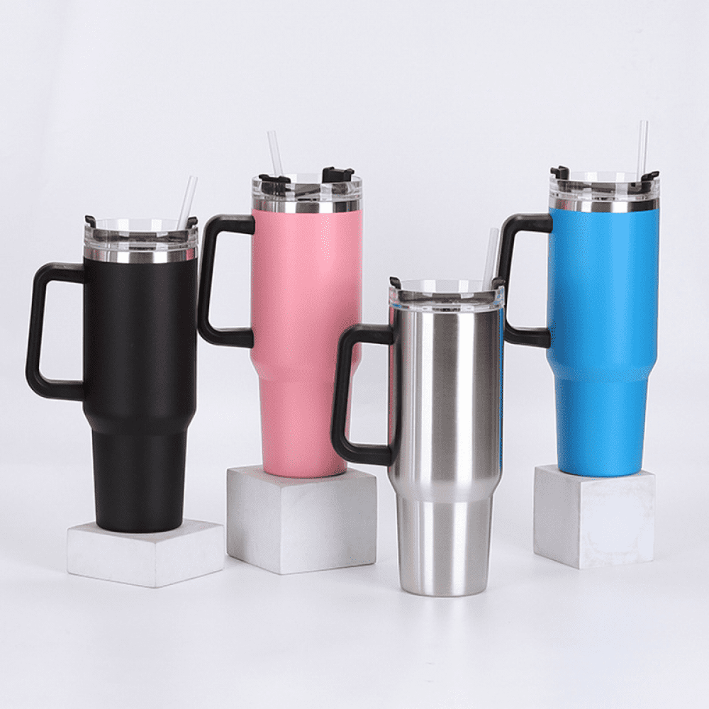 40oz Marble Print Double Wall Stainless Steel Vacuum Tumbler With Handle -  Screw On Matching Lid With Contrast Grip Featuring 3 Positions (Straw, Wide  Mouth & Full Cover) - Sturdy Handle (3.5