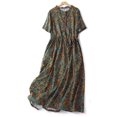 thumbnail image 1 of Robes pour Femmes Robe d'Été en Coton et Lin à Imprimé Ample Grande Taille à Manches Courtes Col Ras du Cou en Liquidation, 1 of 5