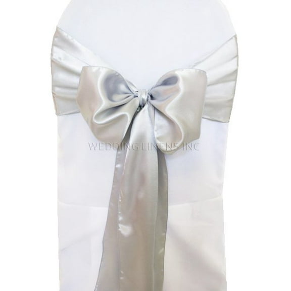 Wedding Linens Inc. (10pcs) 8" x 108" Satin Chair Sashes Chair Sash Bow ties for Wedding Party Catering Banquet Decoration Events - Platinum