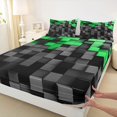 thumbnail image 3 of Homewish Black Green Plaid 3pcs Twin Sheet Sets For Female Men Adults,Abstract Geometric Buffalo Twin Fitted Sheet,Futuristic Cubes Breathable Flat Sheet,Microfiber Bedroom Decor, 3 of 7