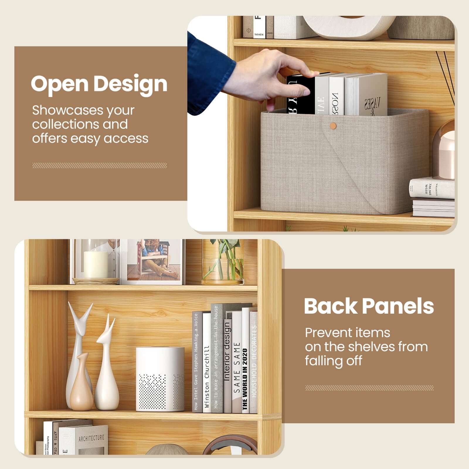 Costway 6-Tier Bookshelf with Open Shelves, Anti-Tipping Kits for Living Room Bedroom Study Beige