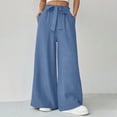 thumbnail image 2 of Lmueinov Women's Paperbag Waist Bow Tie Wide Leg Pants, Casual Hemp Polyester Blend Flowy High Waist Trousers with Pockets, S-XL, 2 of 4