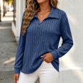 thumbnail image 2 of Fall Tops for Women Nelozsy Women V Neck Plus Size Ribbed Long Sleeve Top Pullover Navy XXXL, 2 of 6