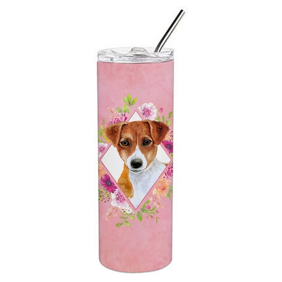 Carolines Treasures CK4156TBL20 Jack Russell Terrier Design2 Pink Flowers Stainless Steel 20 oz Skinny Tumbler 20 oz