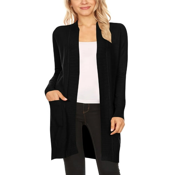 Women's Long Sleeve Open Front Pockets Solid Knit Sweater Cardigan Plus Size Women's Long Sleeve Open Front Pockets Solid Knit Sweater Cardigan Plus Size