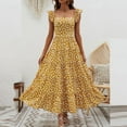 thumbnail image 2 of Wycnly Formal Dresses for Women Beach Party Ruffle Sleeve Empire Waist Flowy Swing Long Sundress Square Neck Sleeveless Polka Dot Print 2024 Summer Maxi Dress Yellow XL, 2 of 7