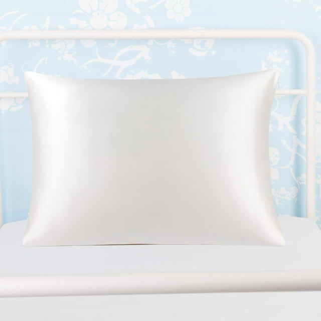 Funda de almohada de seda de 22 Momme PiccoCasa con cierre oculto, viaje (14"x20"), blanca