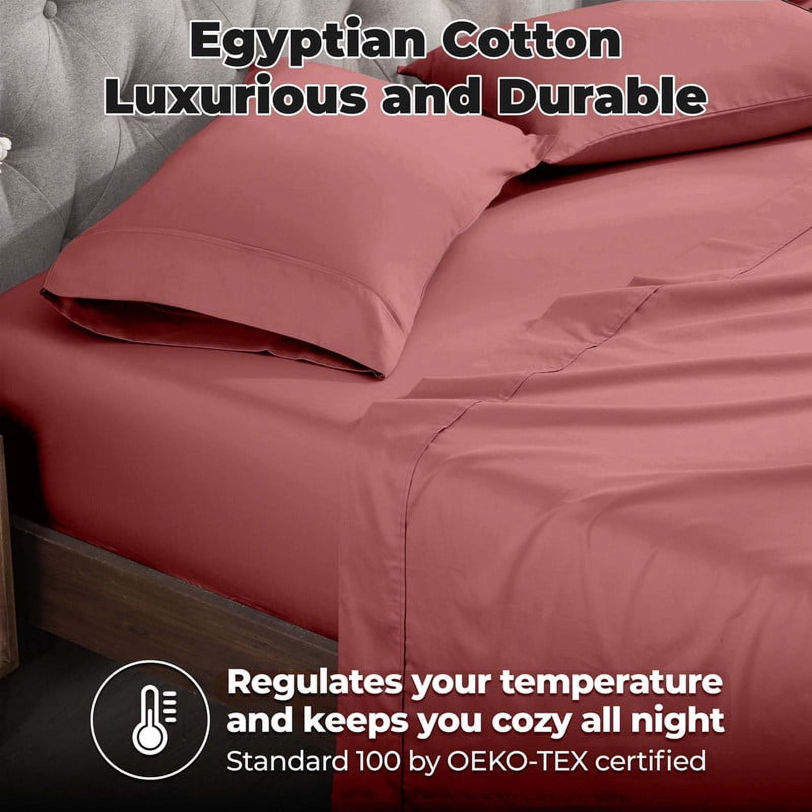 Superior Egyptian Cotton 400 TC Deep Pocket Sheet Set, Split King, Blush