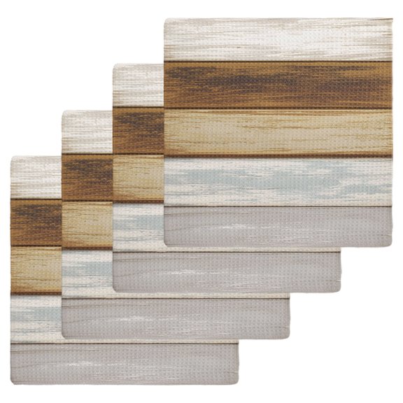 Vintage Brown Wood Kitchen Dish Towels for Drying Dishes Set of 4, Farmhouse Wooden Plank Rustic Waffle Weave Microfiber Hand Tea Bathroom Towels Quick Dry & Absorbent Towel 12x12