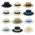thumbnail image 5 of TureClos Summer Women Wide Brim Straw Panama Roll up Hat Belt Buckle Fedora Beach Sun Hat UPF50+, 5 of 6