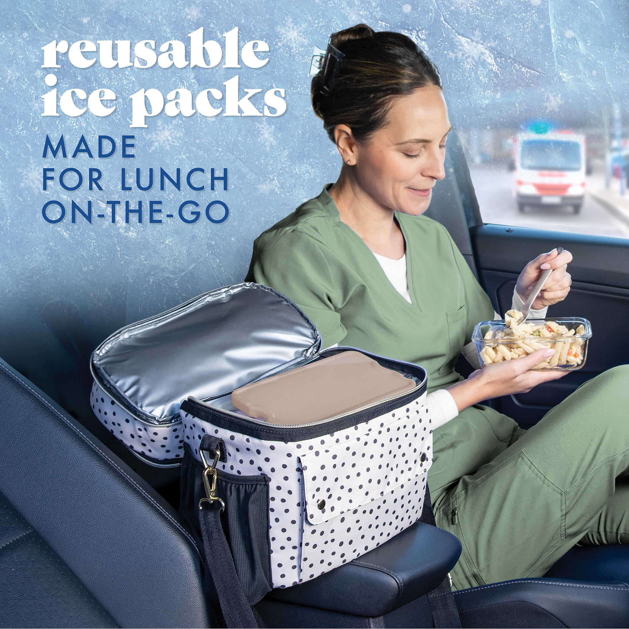 Cool Coolers by Fit & Fresh XL Slim Ice Packs, Space Saving Reusable Ice Packs for Lunch Boxes, Freezer Packs, Reusable Ice Packs for Lunch Boxes & Coolers, 4pk, Taupe