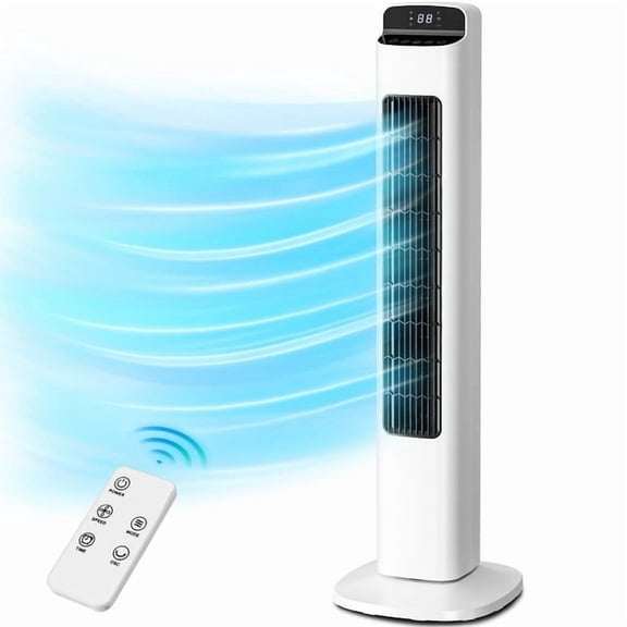 Electactic 36 '' Stand Tower Fan with Remote Control, 5 Speed and 3 Modes 12 H Timer & LED Display Compact Standing Fan for Bedroom Home Office, White