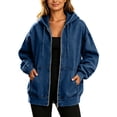 thumbnail image 6 of Women's Oversized Denim Jacket Zip Up Long Sleeve Jean Coat with Hood Casual Fall Baggy Outerwear Lightweight Windbreaker with Pockets Fashion Layering, 6 of 8