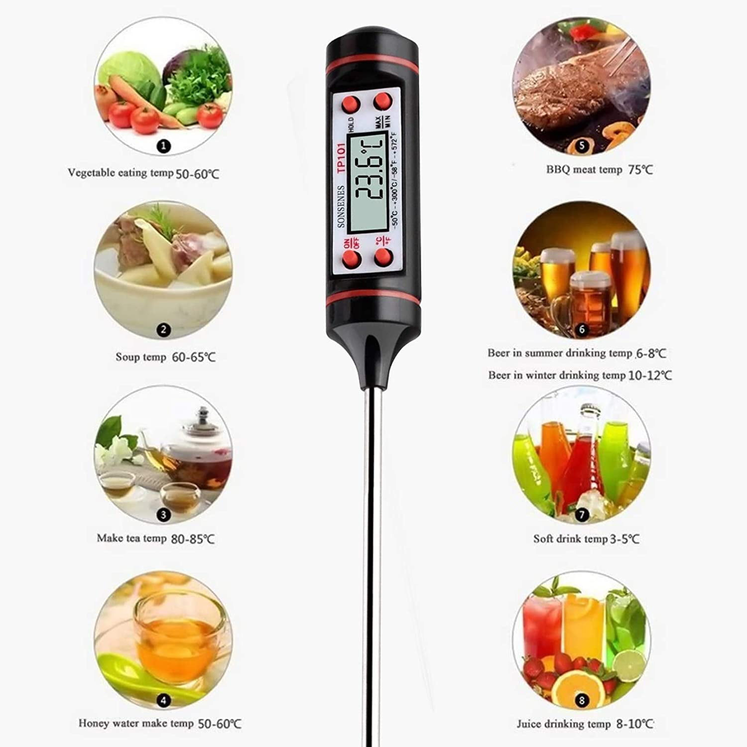 Bbq Food Thermometer, Stainless Steel Long Probe Digital Electronic  Thermometer For Testing Liquid Water Baby Cream Baking Temperature