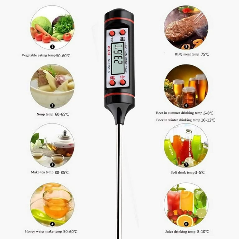 Barbecue Digital Thermometer Plug-In Probe Type Straight Metal Probe Type Speed Reading Display Liquid Meat-Instant Reading Food Thermometer for