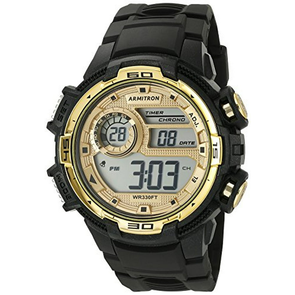 Armitron - Armitron Sport Mens 408347Bkgd Goldtone Accented Digital Chronograph Black Resin