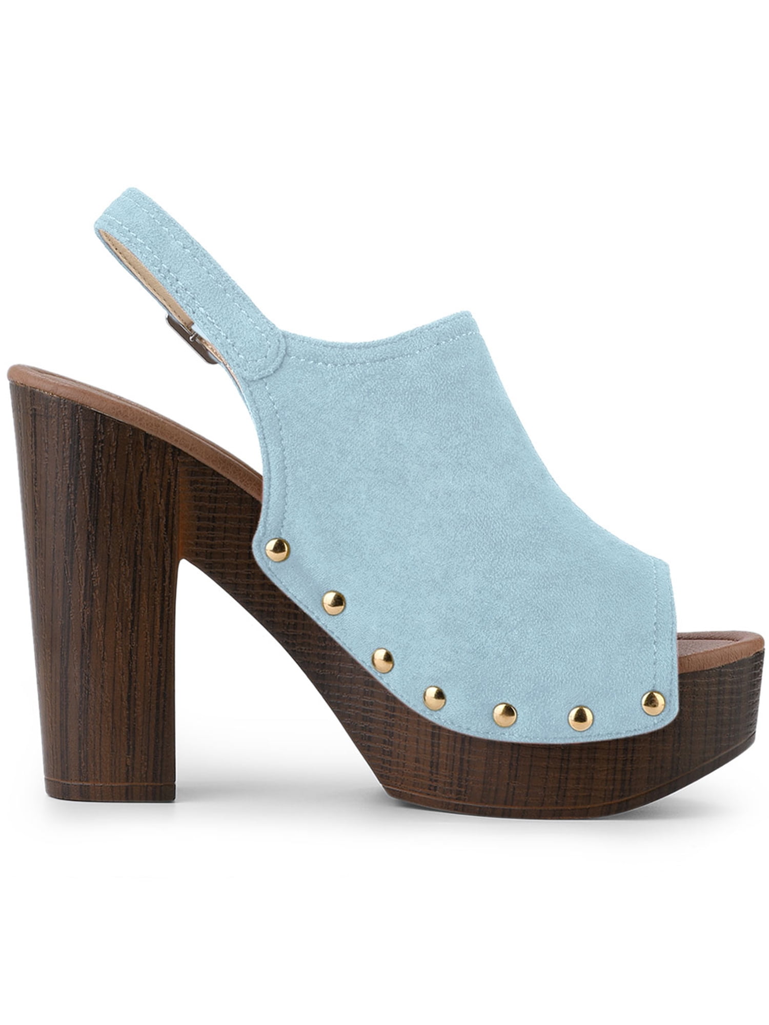 DARING DIVA Women's Slingback Platform Chunky Heel Sandals Blue 10