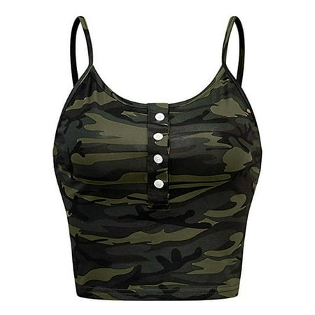 

NECHOLOGY Bra Womens Vest Casual Camouflage Top Button Up Print O-neck Tank Sleeveless Cami Women s Blouse Athletic Tops for Women Vest Army Green Large