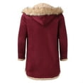 thumbnail image 5 of Fgnfyis Mens Winter Jacket Plus Size Hooded Winter Button Coat Lapel Long Sleeve Padded Thicken Suede Mens Winter Coats Red L, 5 of 8