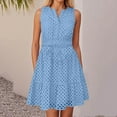thumbnail image 5 of UoCefik Women's 2025 Sleeveless Mini Dress Eyelet V Neck A Line Casual Elegant Holiday Wedding Guest Party Dresses Light Blue M, 5 of 6