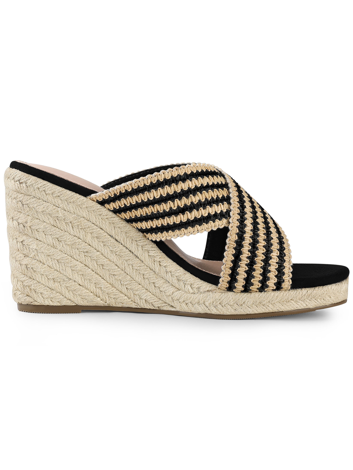 DARING DIVA Women's Crisscross Strap Platform Slides Wedge Sandals Black 7.5