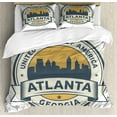 thumbnail image 1 of Georgia Duvet Cover Set Queen Size, Emblem Inspired Lettering United States of America Atlanta, Decorative 3 Piece Bedding Set with 2 Pillow Shams, Slate Blue Eggshell and Sand Brown, by Ambesonne, 1 of 3