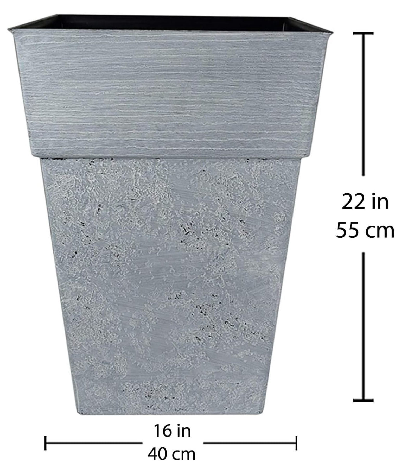 22 Inch Avino Tall Square Planter - Decorative Indoor Outdoor Plant Pot for Front Porch, Deck, Patio and Home, Oxidized Black