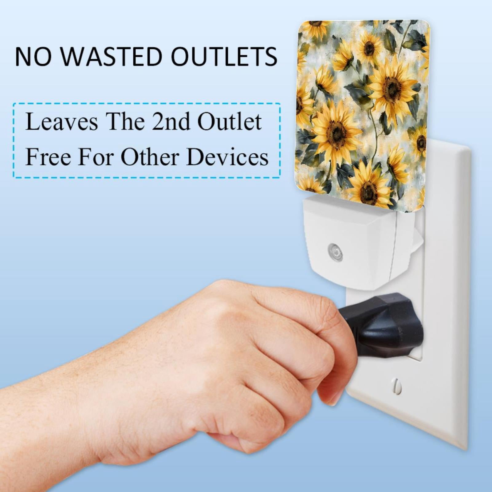 PhooArto Sunflowers Vintage Pattern Plug in LED Night Light Auto Sensor Dusk to Dawn Decorative Night for Bedroom, Bathroom, Kitchen, Hallway, Stairs, Baby's Room, Energy Saving