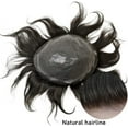 thumbnail image 5 of N.L.W 100% European Real Human Hair Mens Hairpieces 0.04mm Soft Thin Skin PU V-loop Hair men Toupee (#1B Off Black, 8x10"), 5 of 6