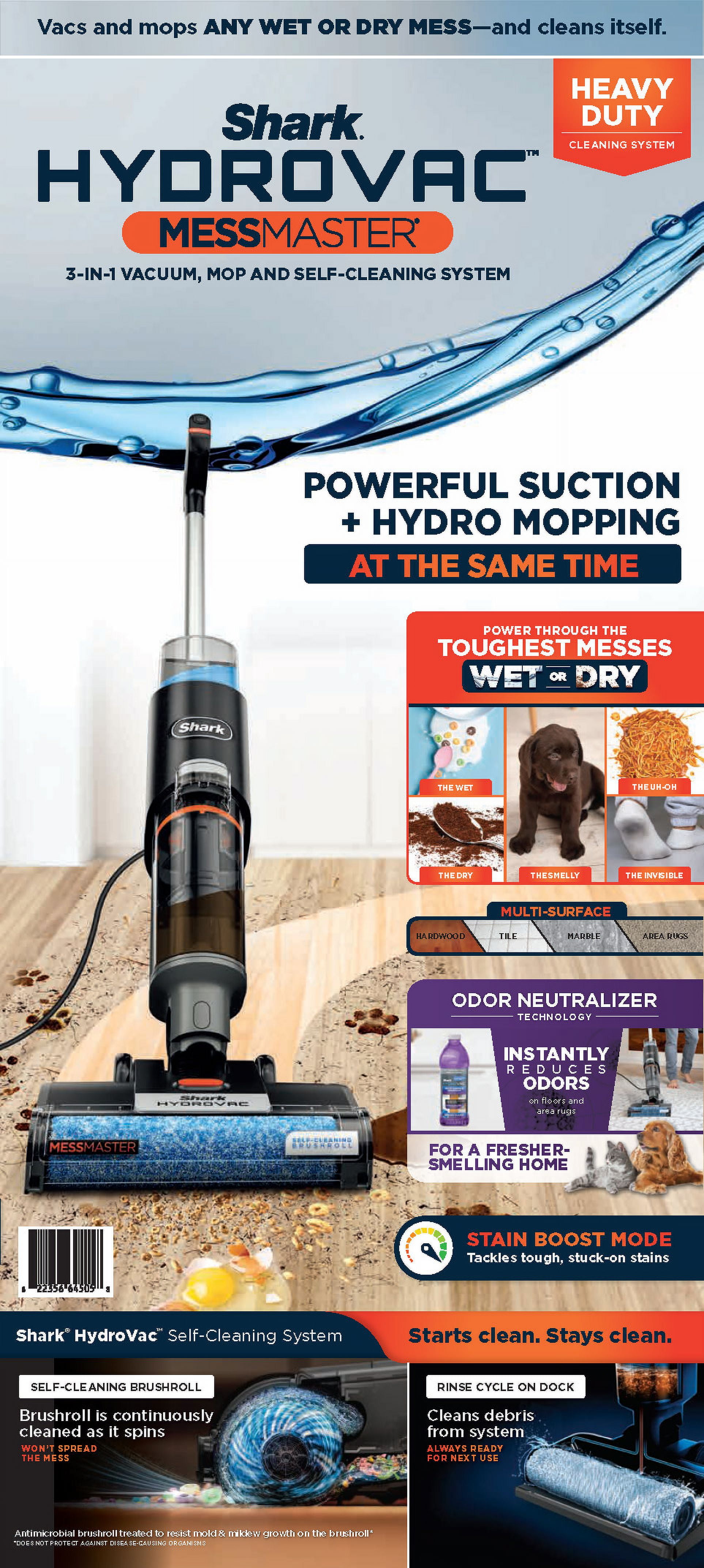 Shark HydroVac MessMaster Corded Wet Dry Vacuum & Mopping, 3-in-1 Self-Cleaning, HydroMopping, WD160