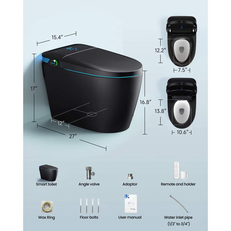 BCANHOME Black Smart Toilet with Tankless Bidet,One-piece Toilet