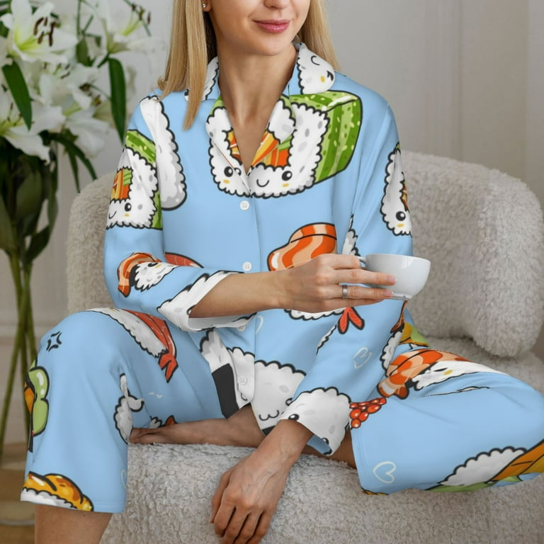 Bingfone Womens Pajama Sets Kawaii Sushi Print Long Sleeve Loungewear Pajamas Set Walmart