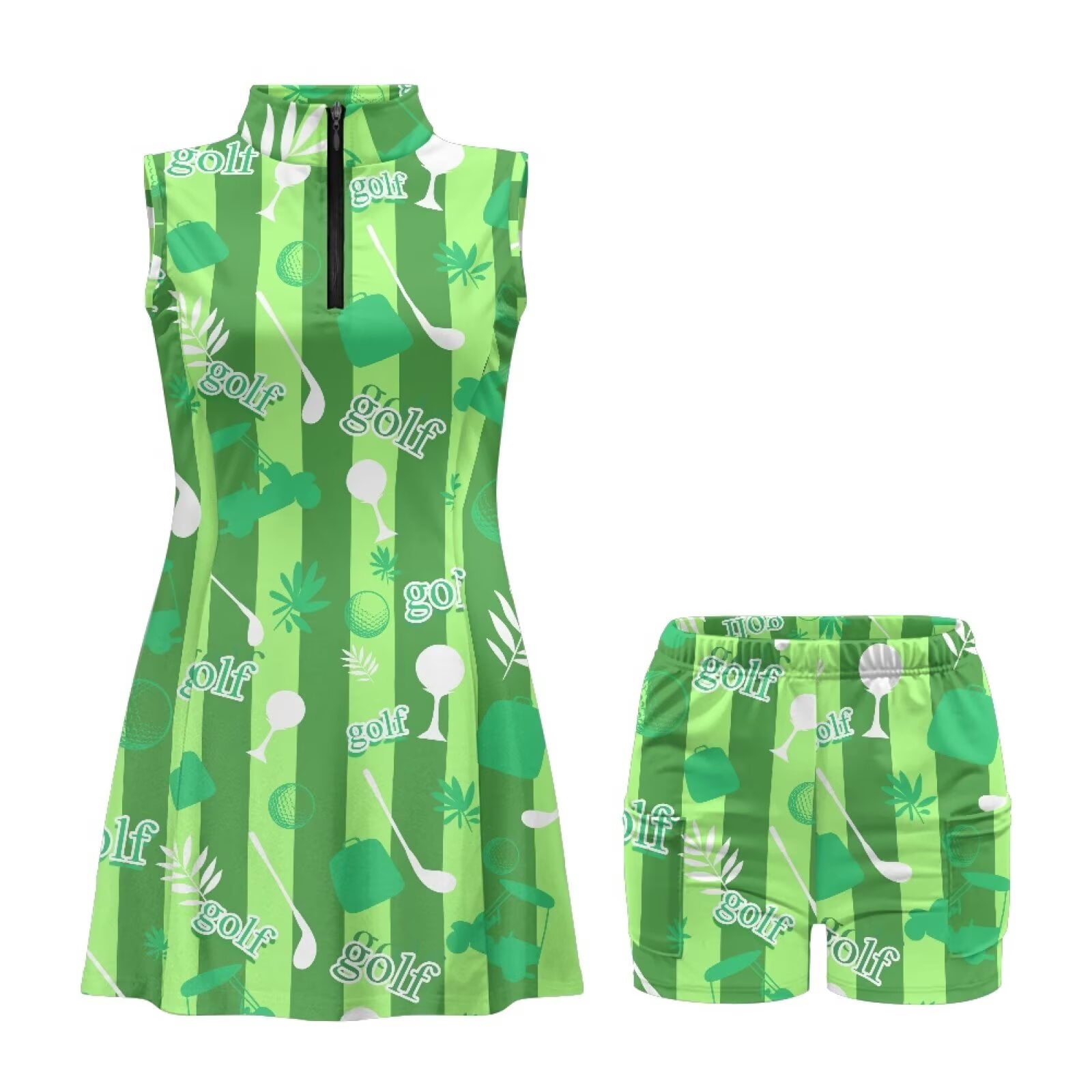 Uorisanigo Green Golf Tennis Golf Dress for Women 2 Pieces Womens Sleeveless Workout Athletic Dresses Quarter Zip Daily Wear Size M Quick Dry Outing Wear