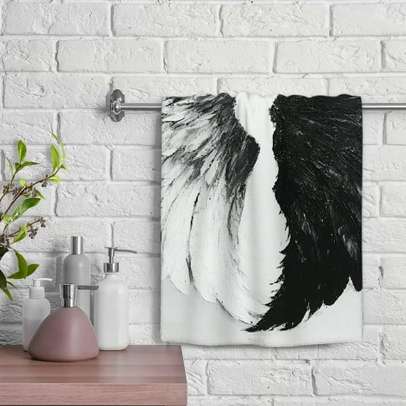 ZFLMY Wings Black-and-White Painting Modern Decorative Tea Towels 100% Polyester Soft Bath Towel Absorbent Hand Towels for Kitchens, Bathrooms, Showers 29.5x13.8in