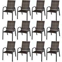 Costway Set of 12 Patio Rattan Dining Chairs Stackable Armrest Garden Mix Brown