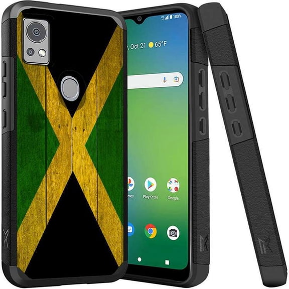 ANJ  Shockproof Dual Layer Slim Hard Case   Tempered Glass Cover Compatible with Icon 5, AT&T Motivate 4 - Jamaican Flag