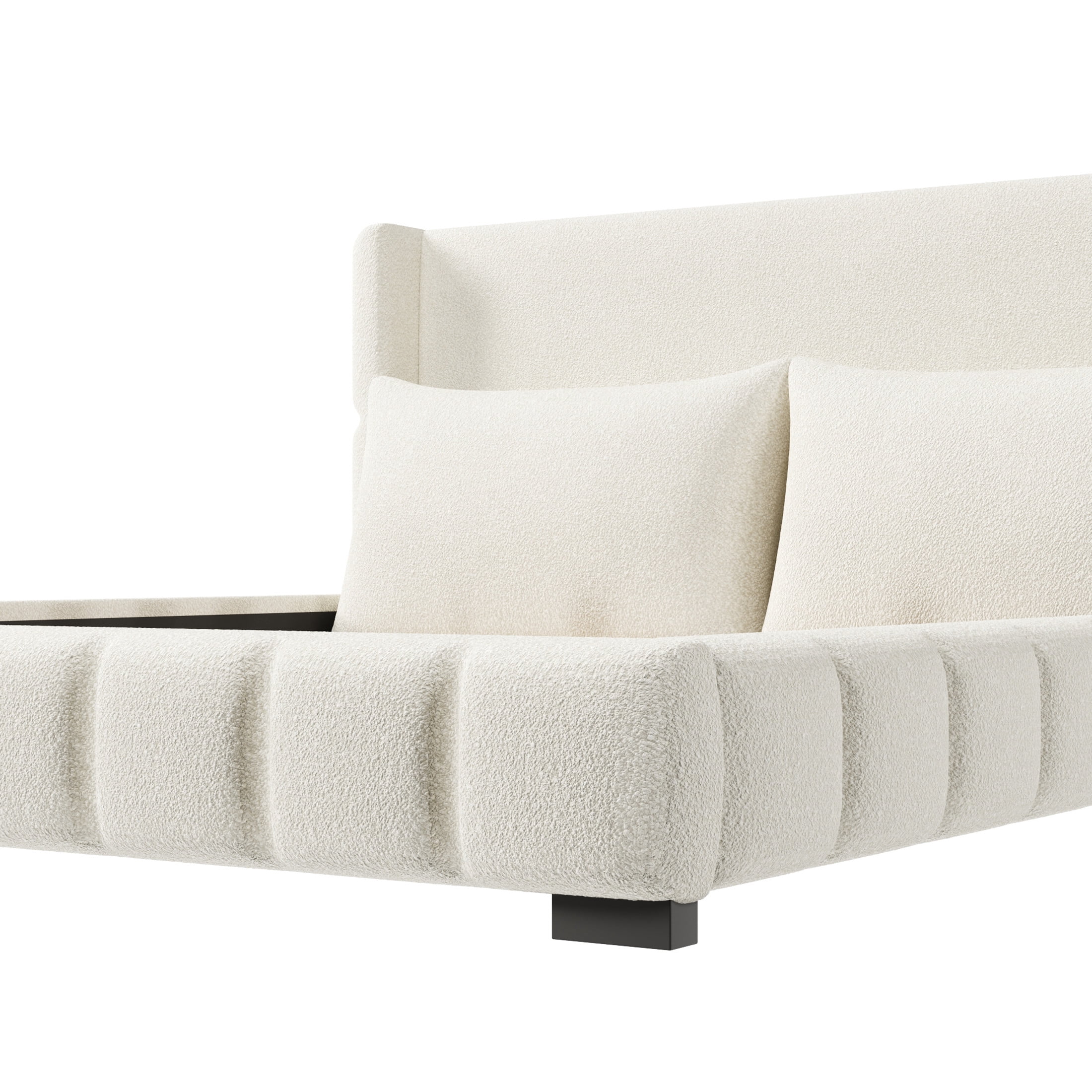 Noble House Rowena King Size Velvet Upholstered Platform Bed with Matching Pillows, Sturdy Wood Frame, White