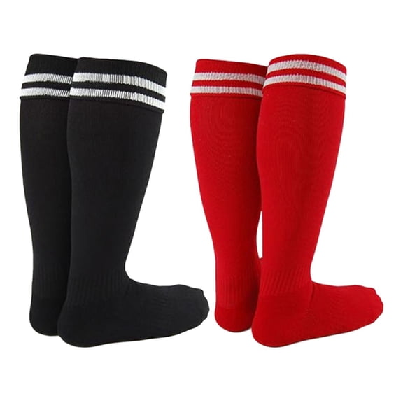 Lian LifeStyle Exceptional Girl's 2 Pair's Knee High Sports Socks for Soccer, Softball, Baseball, and Many Other Sports XL002 Size S, Color Black, Red