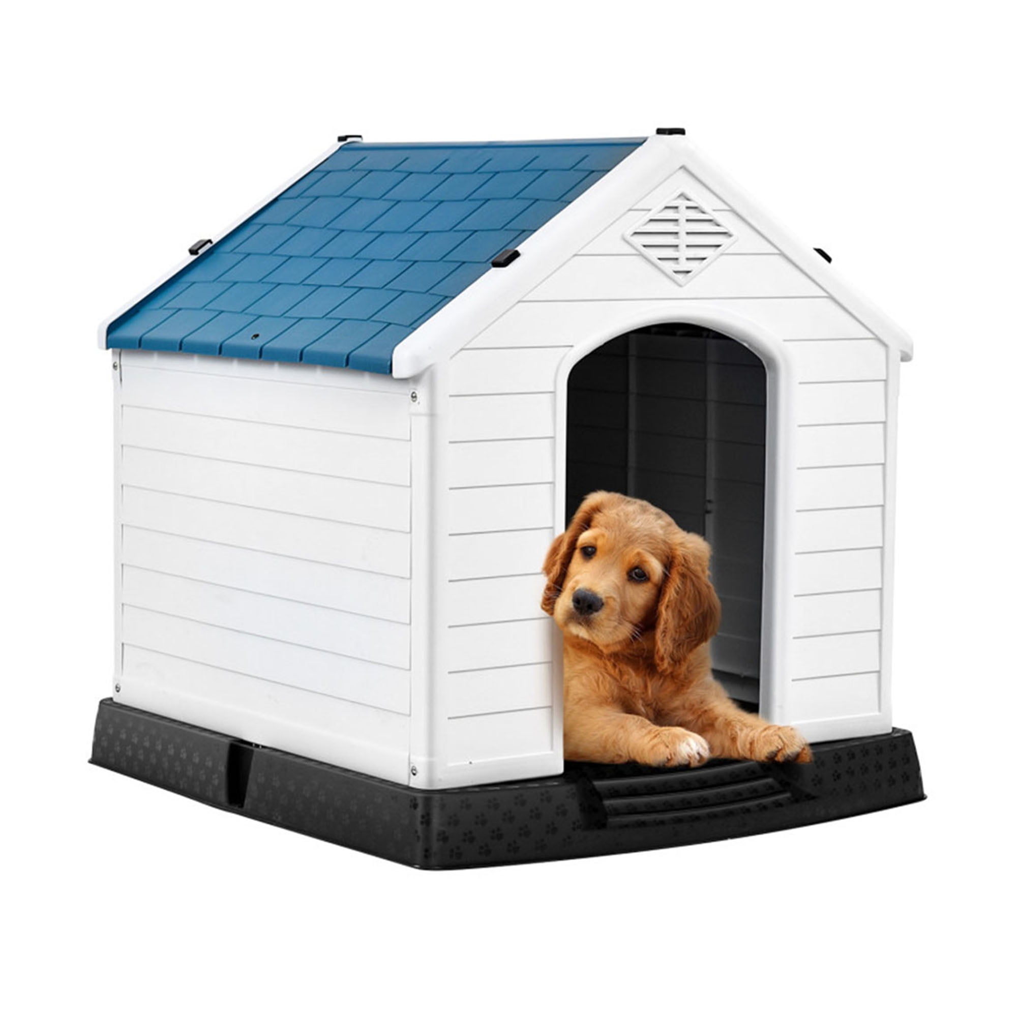 Pefilos 27" Outdoor Dog House, Sun Protection Pet Houses for Small Dogs, Weatherproof Cat House with Ventilation System and Fastening Device, White Pefilos 27" Outdoor Dog House, Sun Protection Pet Houses for Small Dogs, Weatherproof Cat House with Ventilation System and Fastening Device, White