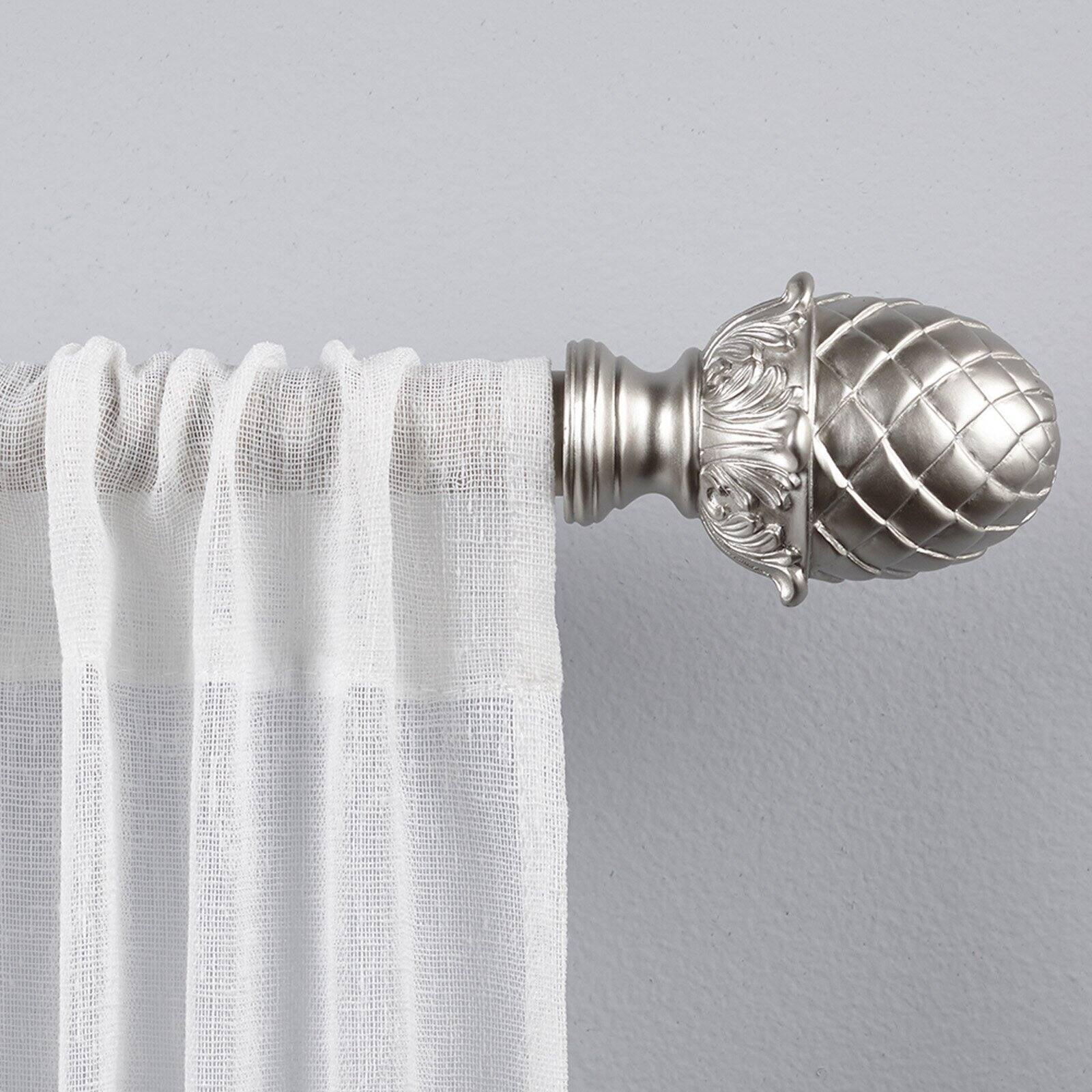 Exclusive Home Acorn 1" Curtain Rod and Coordinating Finial Set, Matte Silver, Adjustable 66"-120"