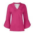 thumbnail image 5 of LYEAA V Neck 3/4 Sleeve Tops for Women Soft Washed Cotton Linen Crinkle Design Loose Fit Blouse Casual Office Beach Vacation Outfit Pink XXL, 5 of 6