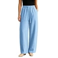 thumbnail image 2 of LIaqionyy Women Pants Elastic Waist Casual Wide Leg Lightweight Sweatpants Trousers Fashion Outfits with Pockets, 2 of 8
