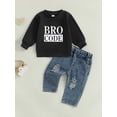 thumbnail image 2 of Suealasg Toddler Boys 2Pcs Fall Outfits Long Sleeve Crew Neck Letter Print Sweatshirt Sweatpants 6M 1T 2T 3T Infant Baby Boys Tracksuit Clothes, 2 of 8