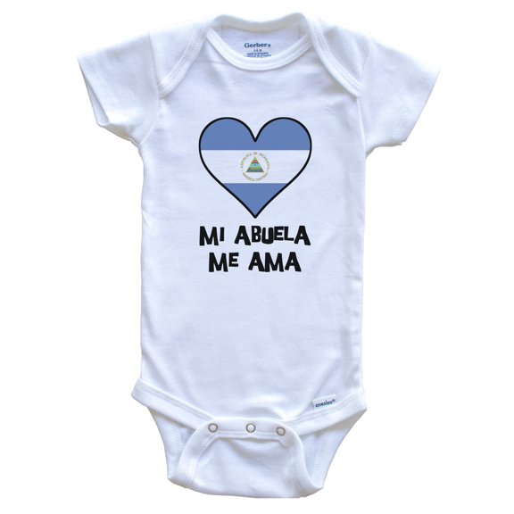 My Grandma Loves Me Spanish Language Nicaragua Flag Heart Baby Bodysuit - Mi abuela me ama, 0-3 Months White